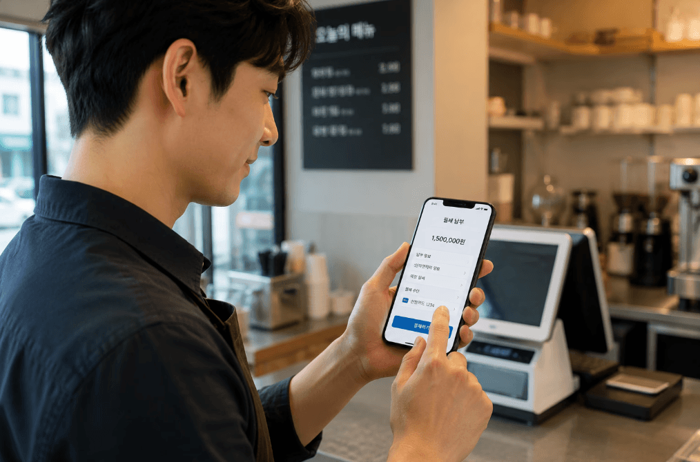 Paylit 앱으로 결제하는 카페 사장님